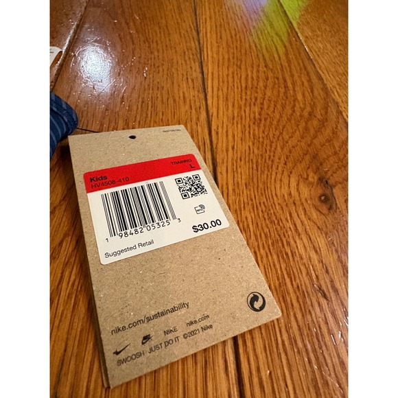 New Nike Pro Kids Athletic Set Navy Blue White Swoosh Print Sports Bra Shorts L - Picture 6 of 6